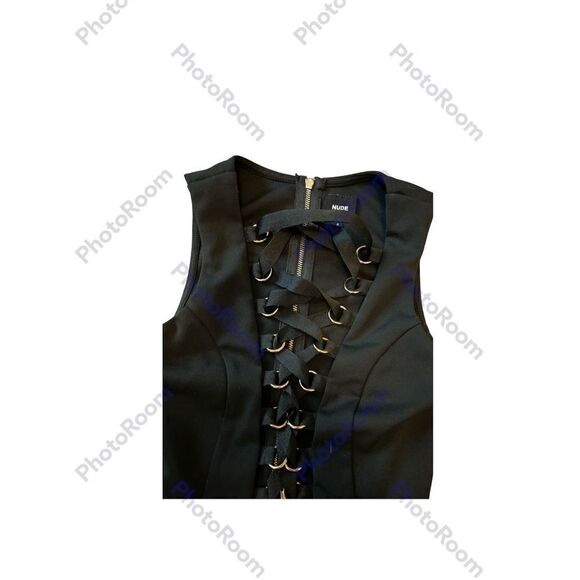 Nude apparel co black tie front bodysuit with zipper back - Picture 3 of 6